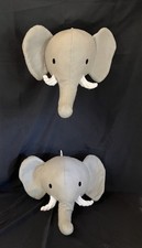 Plush Elephant Wall Heads Nursery Decor Kid's Room Jungle Safari 12" Gray Lot 2