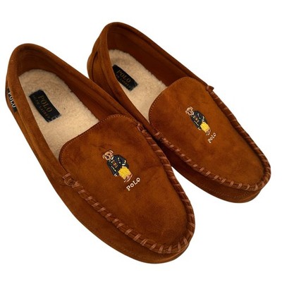 POLO Ralph Lauren Men's Declan Bear Brown Moccasin Slippers Size