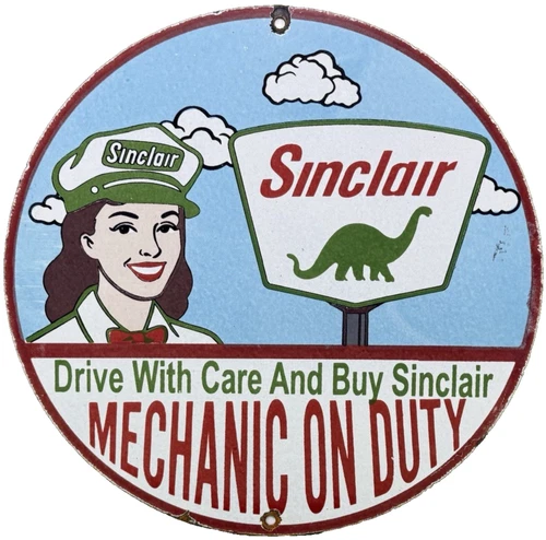 VINTAGE SINCLAIR GASOLINE PORCELAIN SIGN DEALERSHIP GAS STATION DINO MOTOR OIL