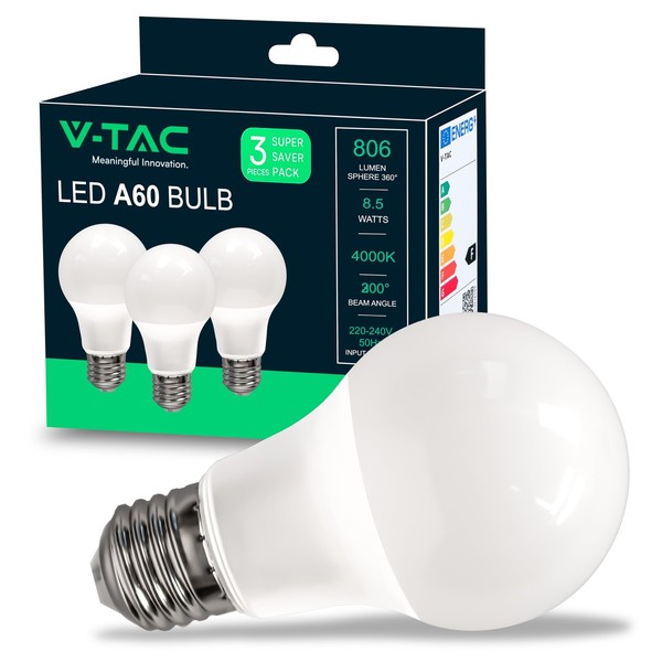 V-TAC 3X Led GlüHbirne E27 85W 806Lm 4000K Neutralweiß Energiesparlampe-image