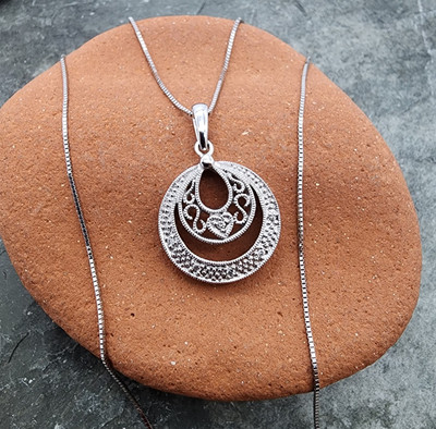 14k 0,585 Weißgold Diamant Halbmond Mond Anhänger mit 18'' Box Kette Au 2567