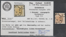 ÖSTERREICH MiNr. 1 X - ANK 1 H, 1 Kreuzer "orangegelb" Type III, BABOR VÖB