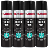 4x Simoniz Satin Black Tough Paint Spray Aerosol Smooth Finish Quick Dry 500ml