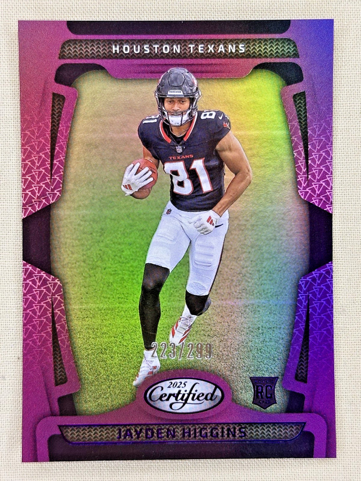 2025 Panini Certified Jayden Higgins RC Mirror Purple /299 Houston Texans #130
