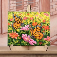 Oil Painting Original Monarch Butterfly on Canvas Flowers Butterflies Wall Art