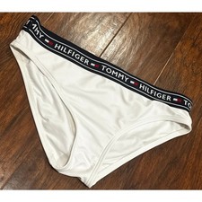 Tommy Hilfiger Logo White Blue Bikini Tankini Bottom Sz Small Hipster Classic