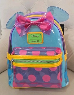 BNWT Loungefly Disney Minnie Mouse Polka Dot Colorblock Ears Mini Backpack