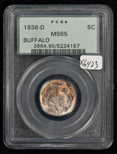 1938-D 5c Indian Head Buffalo Nickel - Original Toning - OGH PCGS MS 65 - X6423