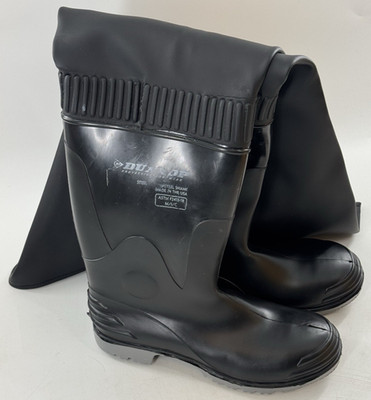DUNLOP Hip/Thigh Wader Steel Toe Boots Steel Toe Unisex Sz 8-9 Black/Grey 86056