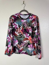 Roxy Womens Long Sleeve Floral Rash Guard Top size Large Multicolor Surf Beach