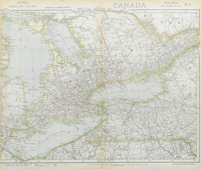 TOLLE SEEN. Lake Huron, Erie & Ontario Leuchttürme. Eisenbahnen. LETTS 1883 Karte