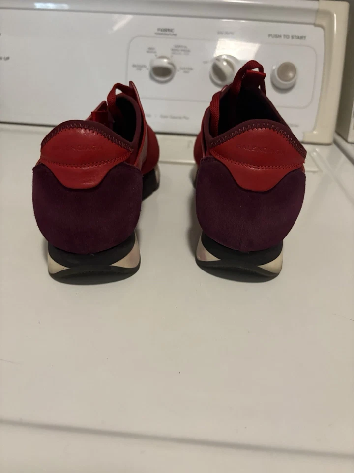 Balenciaga Red Mesh And Leather Race Runner Low Top Sneakers - Image 3 of 4