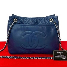 Chanel Matelassé Caviar Leather Shoulder Bag Women Blue One Size