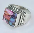 VTG Cotton Candy Pink Copper Dahlia Turquoise Ring 925 Sterling Silver Size 7
