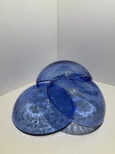 Fire And Light Glass 8" Cobalt Blue Serving Bowls Recycled Art Glass - Set Of 3
