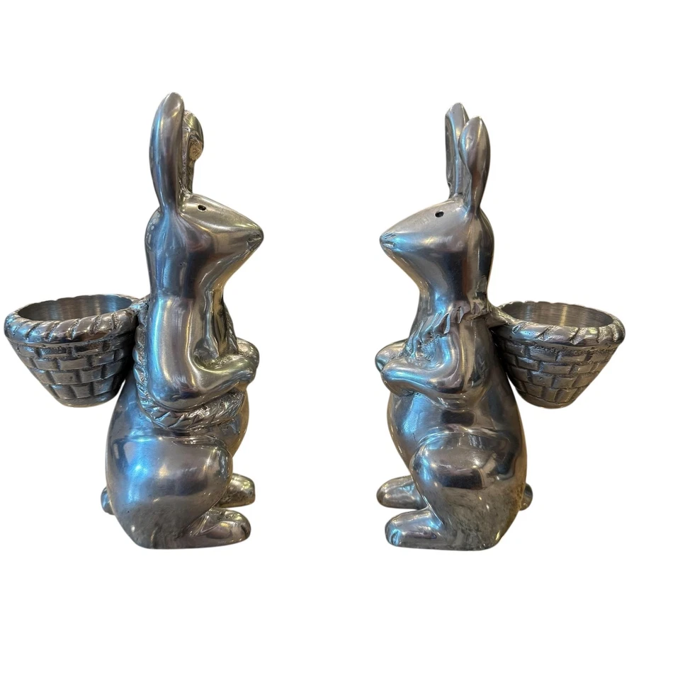 Juego de candelabros votivos Pottery Barn Bunny de metal plateado conejo resorte Foto 4 de 4