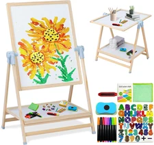 Easel for Kids Toys,  Toddler Dry Erase Board,Magnetic Double Sided Wooden Stand
