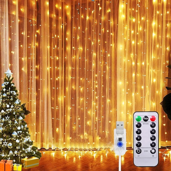 Lichtervorhang 3X2M 200 LED Mit Fernbedienung Timer 8 Modi IP65-image
