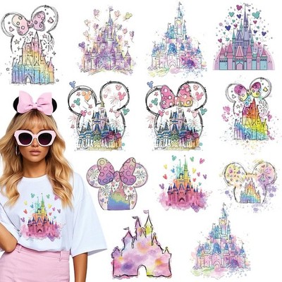 Castle Iron on Transfers - 12 Sheets Cute Mice Ear DTF Ready to Press for T S...