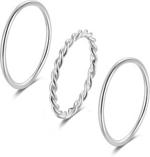 Silbertale Thin Stacking Rings Sterling Silver Minimalist 1.2mm Twist 3 Pcs