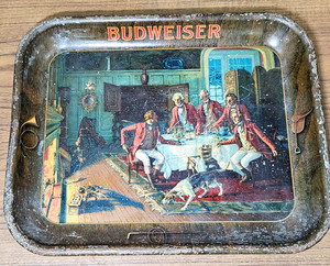 Vintage 1930's BUDWEISER FOX IN THE FIRE HUNTING LODGE BEER Tray