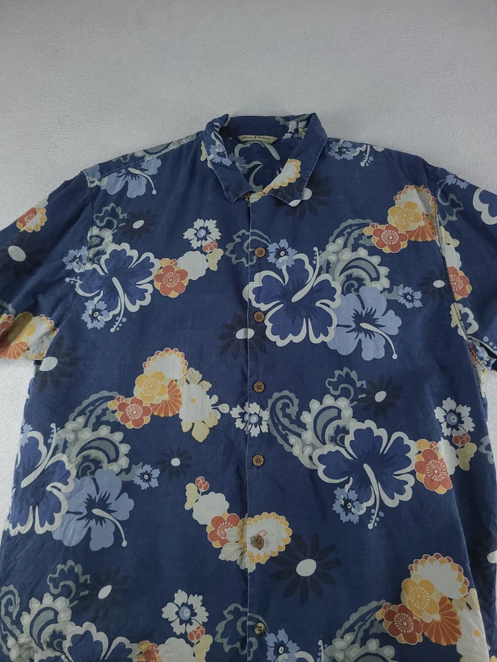 Tommy Bahama Shirt Button-Up Short Sleeve Size XL SIlk Blue Floral Adult Mens - image 4 of 4