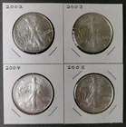 2002, 2003, 2004, and 2005 $1 American Silver Eagle Dollars