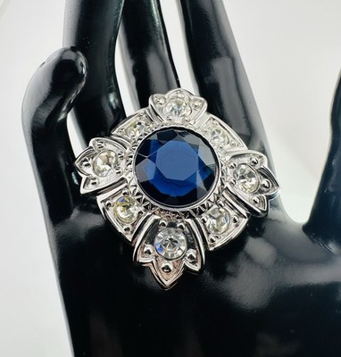 Alana Stewart Silver-Tone Brooch Or Pendant Faux Blue & Clear accent Stones