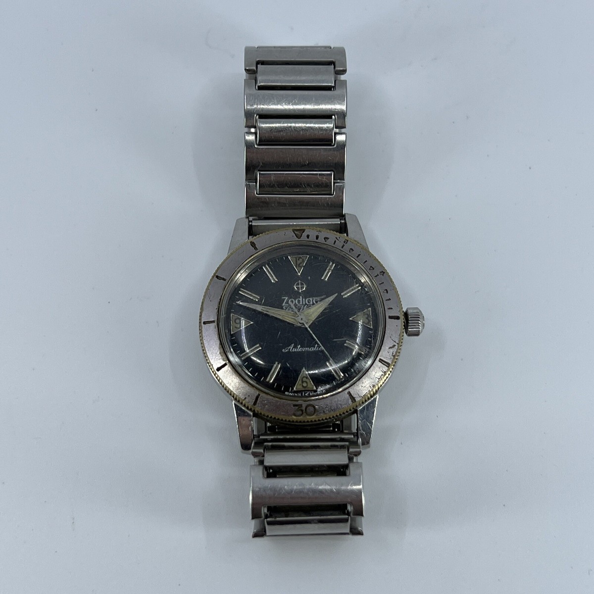Vintage 1960s Zodiac Seawolf Automatic 20ATM Diver Watch Black