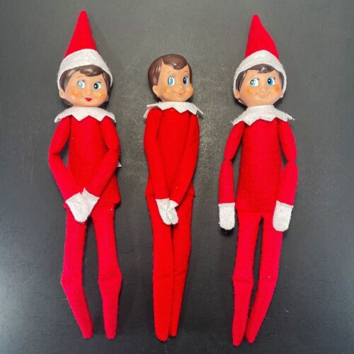 Girl & Boy Elf on Shelf Traditional Red outfit Brunette Blue Eyes Lot Of 3 USED - Picture 1 of 12