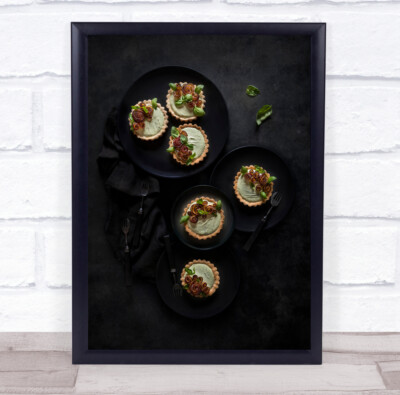 Basilikum und Pflaume Rosen Essen Dessert Wandkunstdruck