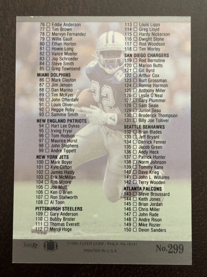 1991 Fleer Ultra #299 Randall Cunningham Philadelphia Eagles Emmitt Smith - Image 2 of 2