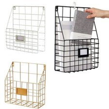 1pc Wall Mounted Magazine File Holder Metal Mesh Wire Basket Mail Organizer Door