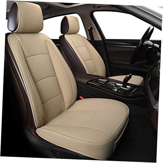 1 Pack Luxury Automotive Seat Cover Water Proof PU Leather Front Car Beige-A