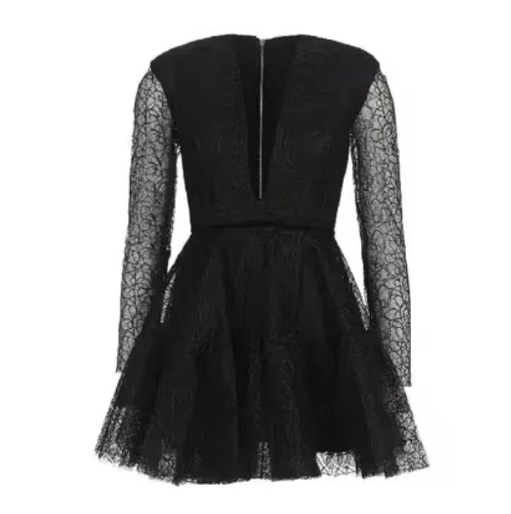 Vestido Alex Perry Talla AU 4 US 0 Diana Negro Tul Manga Larga Mini PVP $1400 Foto 4 de 4