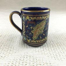 Rhodes Coffee Mug Giannis 24K Gold Trimmed Deep Blue Handmade in Rhodos