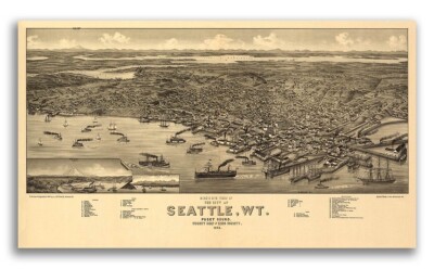 Seattle Washington 1884 Historic Panoramic Town Map - 14x24