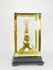 Miniature 24K Brass Double Scissor Pendulum Porcelain Dial Skeleton Clock