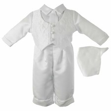 Christening Baptism Baby Boy Special Occasion 3 Pc Boys Cotton Cross Dob 0-3