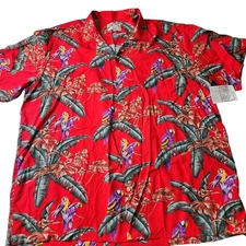 Paridise Found Mens XXL Button Up Red Bird Parrot Macaw Shirt Magnum PI Shirt
