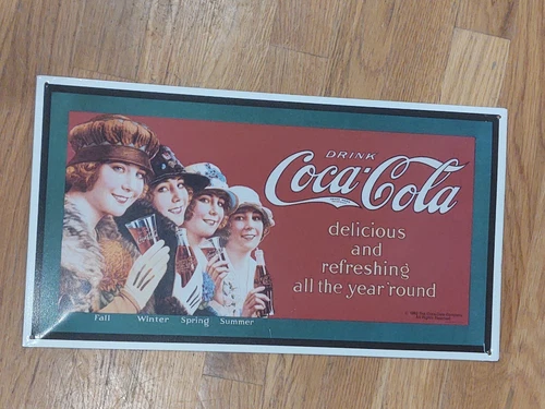 VTG Drink Coca-Cola "delicious & refreshing all the year round" metal sign 1993