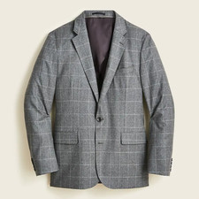 J.Crew Mens 36 Reg Ludlow Slim Fit Italian Wool Suit Jacket Grey Windowpane New 
