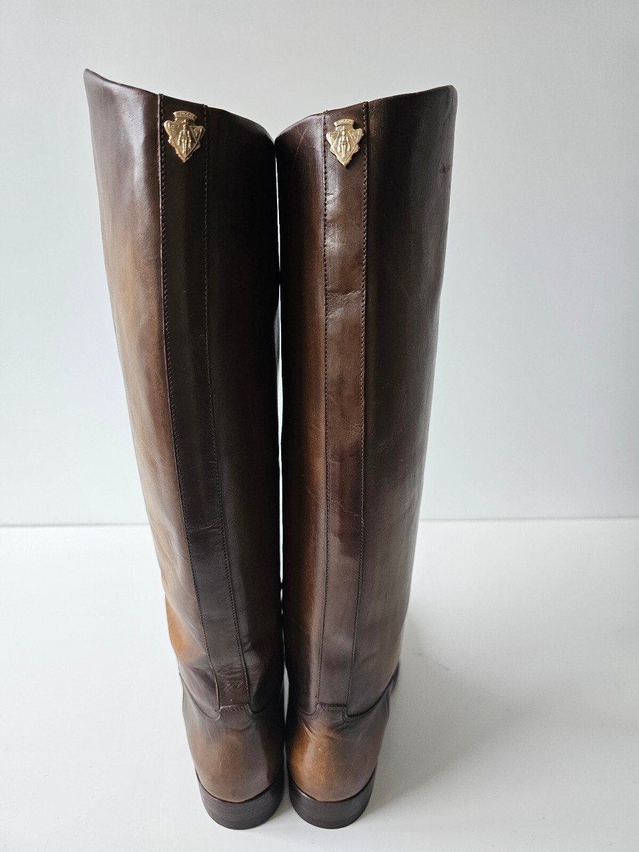 Gucci Brown Leather Equestrian Logo Boots Gucci Medallion Logo Brown Leather Equestrian Riding Boots  main image 4