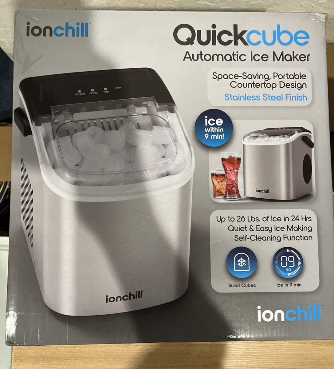 ionchill Quick Cube Ice Machine 26lbs/24hrs Portable
