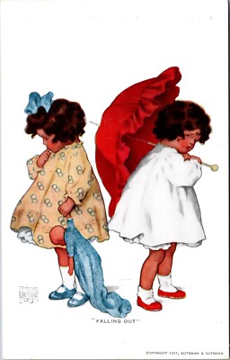 Vintage Postcard a/s B. Pease Gutman 2 Little Girls Pouting Had a Falling Out