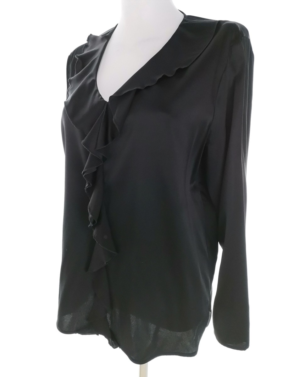 ANE MONE Size 38 Black Blouse Silk Long Sleeve Asymmetrical