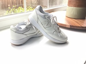 new balance white leather sneakers
