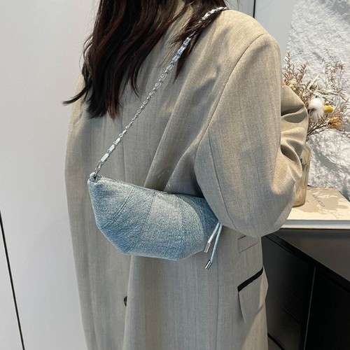 Korean Style Denim Dumpling Bag Half Moon Nylon Shoulder Bag Outdoor - Picture 10 of 14