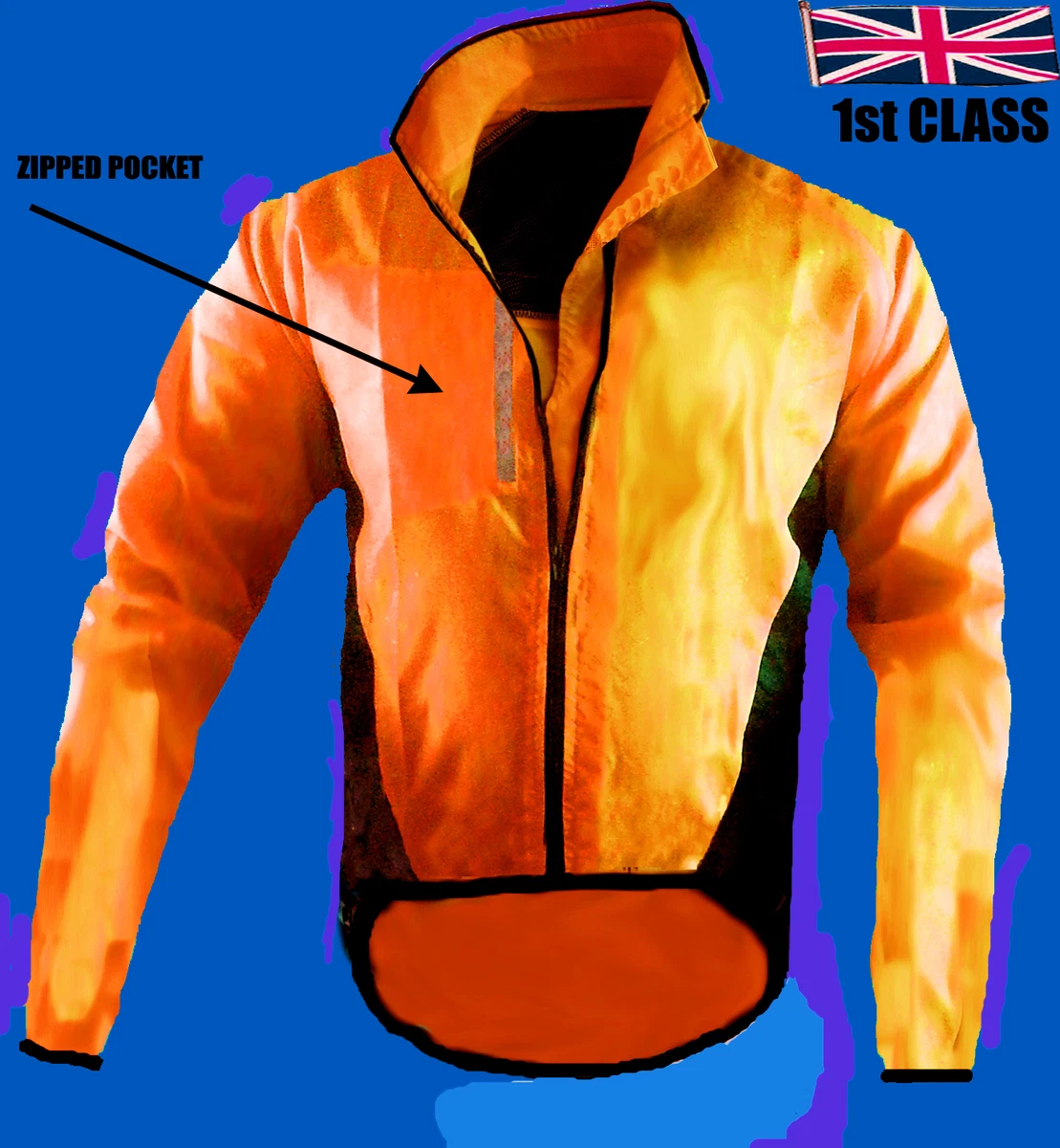 CYCLING JACKET Hi Viz HIGHLY VISIBILE WINDPROOF WATERPROOF BREATHABLE WALKING ! 