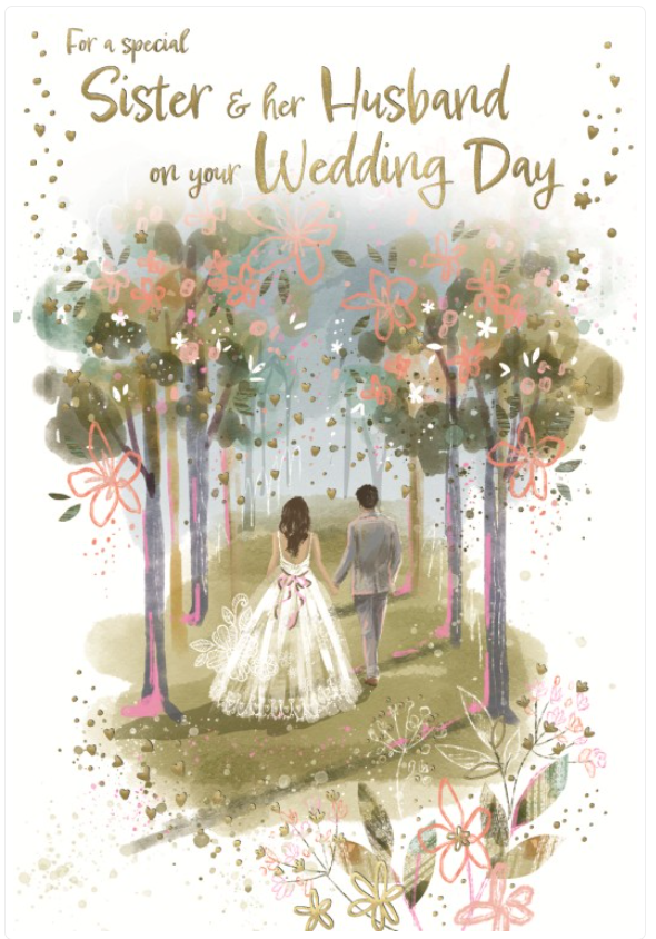 Wedding Card SISTER. **Nine Inch Card, Gold foiling, Paper pages inside**